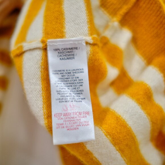 BRODIE CASHMERE Striped Mustard-Cream Turtleneck 100% Cashmere Sweater - Picture 7 of 8